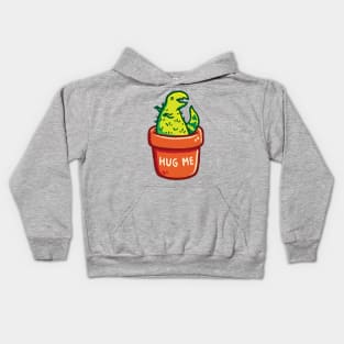 Cute T-Rex Dinosaur Cactus in a Planter & Hug Me Typography Kids Hoodie